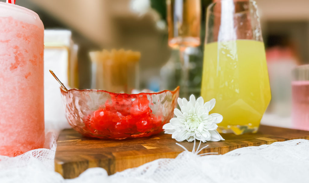 Artisanal drink ingredients and garnishes for a non-alcoholic beverage bar