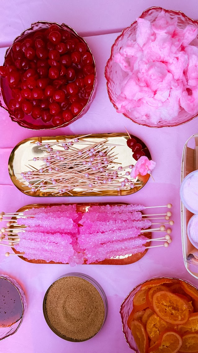 Garnish station with cherries and cotton candy