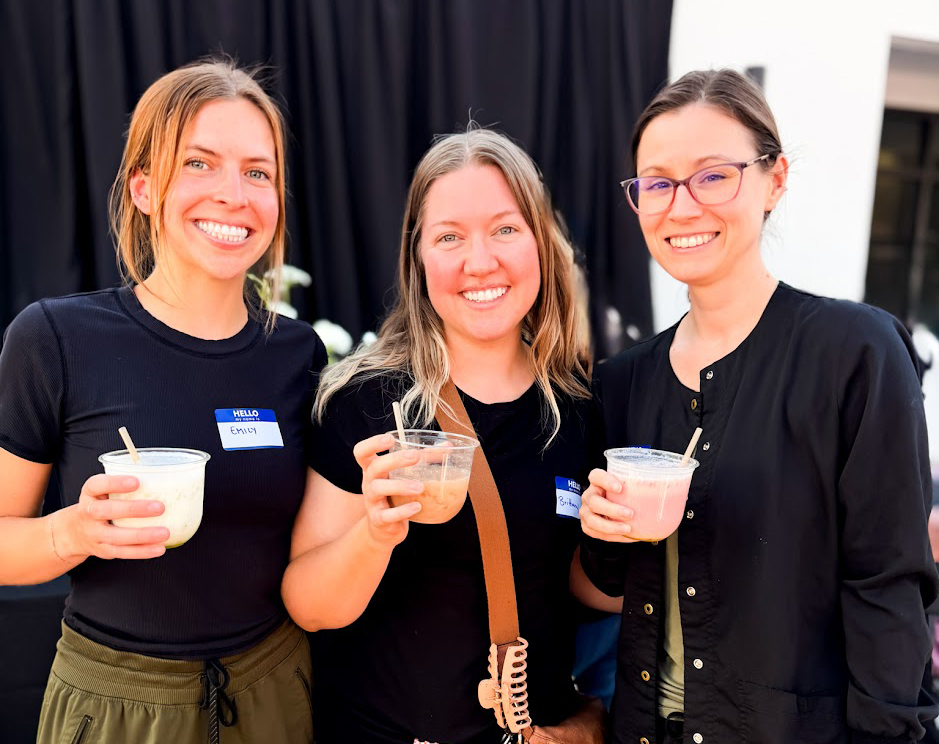 dental office employees enjoying corporate event mobile bar drinks