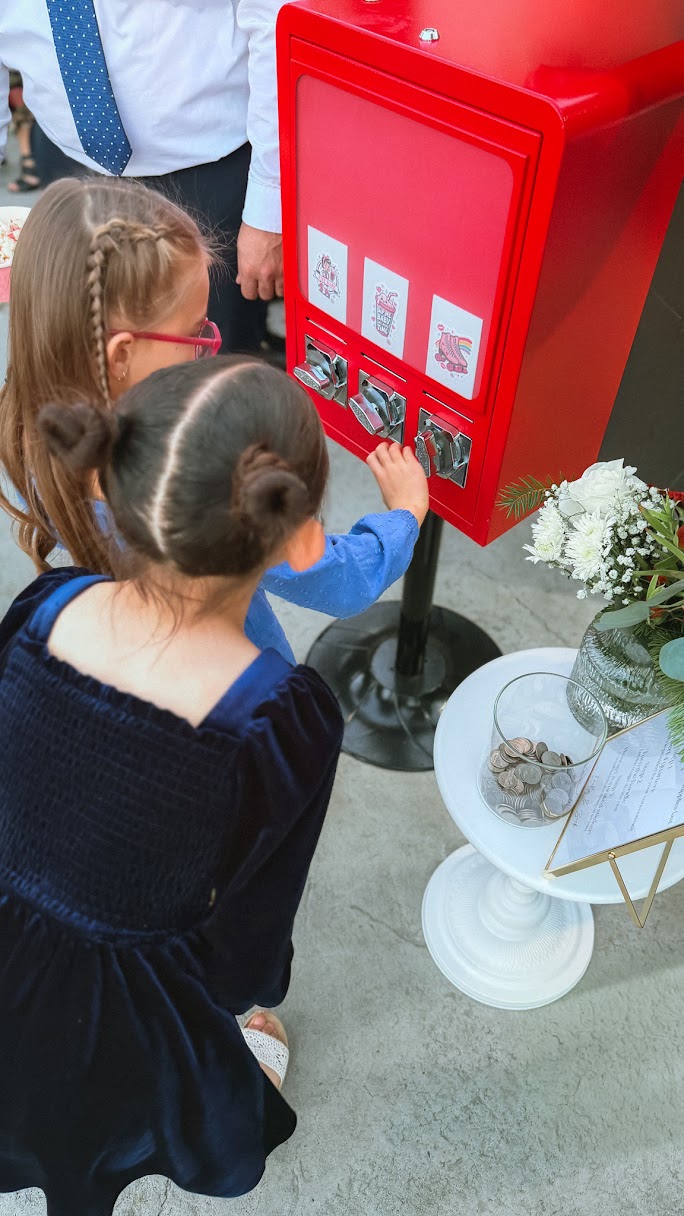 Interactive sticker machine at wedding reception in Southern California